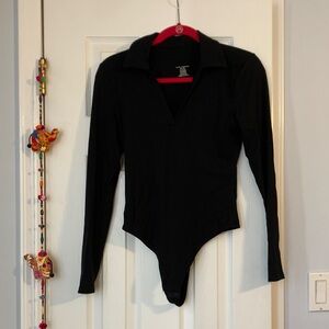 Club Monaco Collared Black Long Sleeve Bodysuit